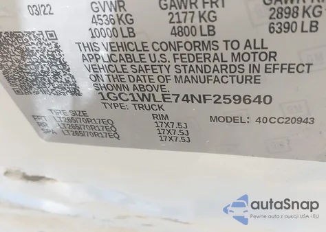 2022 Chevrolet Silverado 2500Hd 2Wd Long Bed Wt из США, поврежденный, VIN 1GC1WLE74NF259640